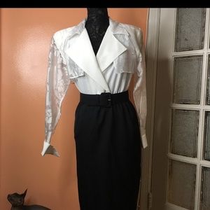 Classic dressy dress black and white belted